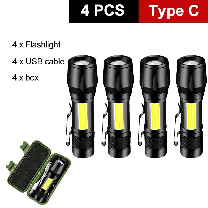 1-6PCS Mini Portable LED Flashlight COB Light Telescopic Zoom Torch USB Rechargeable Tactical Camping Hiking Emergency Lantern