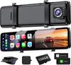 OKYES Dashcam with Front and Rear Cameras CarPlay Android Zoom Digital Rearview Assistant FM Power Clear Night Parking Integrated Reverse Gear LED
