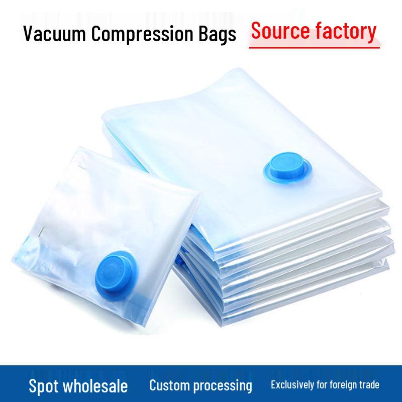 Transparent Blue Edged Travel Vacuum Compression Bag for Clothes - Moisture-Proof & Thickened