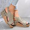 Women's Plus Size Sequin Gladiator Sandals Flat Wedge Thick Sole Peep Toe Shoes