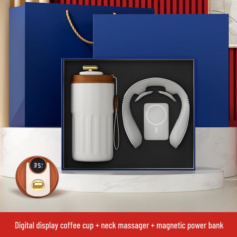 Business Gift Set with Thermos, Power Bank, and Neck Massager
