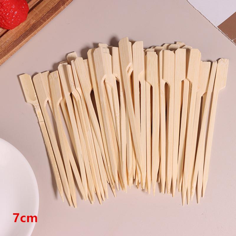 

100 шт. бамбуковых шпажек, коктейльных палочек, зубочисток для закусок, палочек для еды, фруктов, барбекю, напитков для вечеринок, одноразовых вилок 7cm