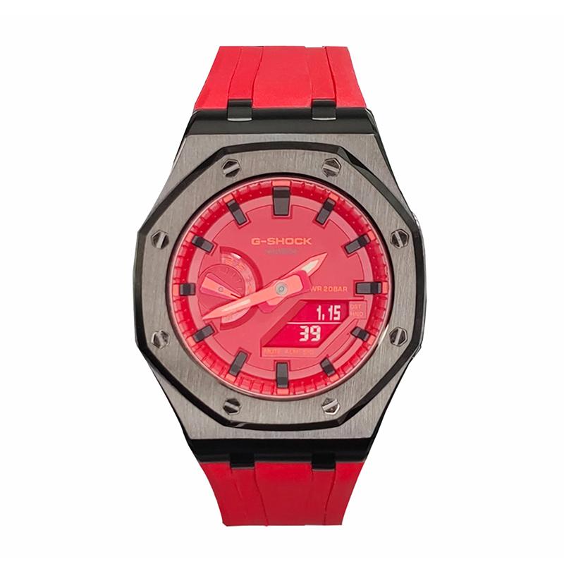 CASIO Men Liquid Crystal,Analog Dual Display Series 44mm Red Watch GA-2100-1A1(Watch3--) Offshore Black Red Coral