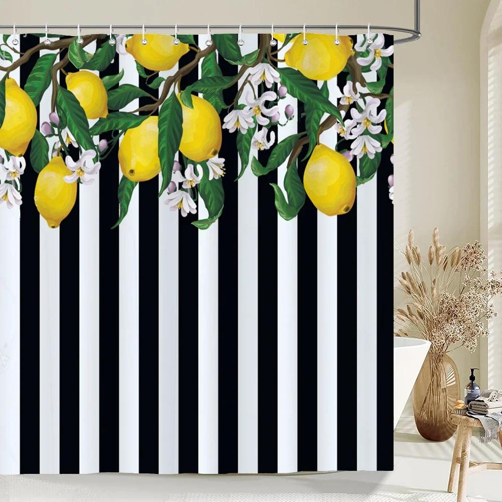 1 pc Fresh Lemon Fruit pattern Shower Curtains Bathroom Polyester Bath Curtains Printing Shower Curtain Decor With Hooks Curtain