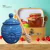 350ml Ceramic Honey Jar Farmhouse Honey Pot with Wood Honey Dipper Stick Retro Honey Dispenser Kitchen Decor for Mother's Day Wife Gift