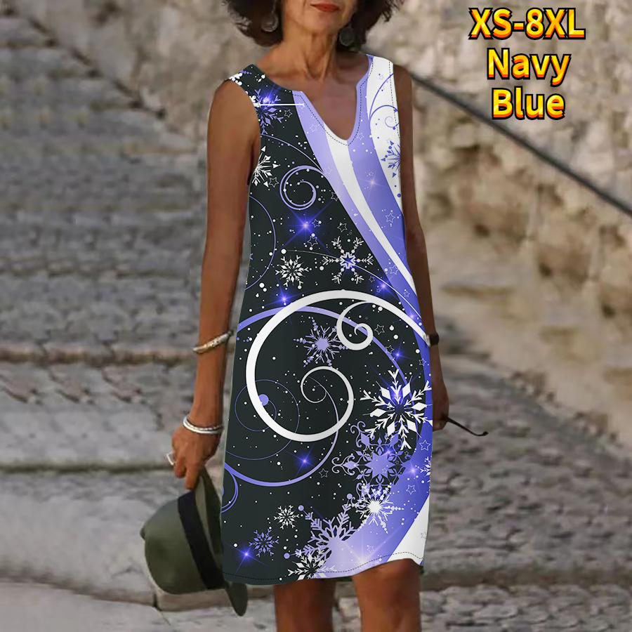 

Женское летнее блестящее ледяное кристаллическое платье с принтом и V-образным вырезом, повседневное модное платье без рукавов, повседневные свободные сексуальные платья размера плюс XS-8XL 8XL темно-синий