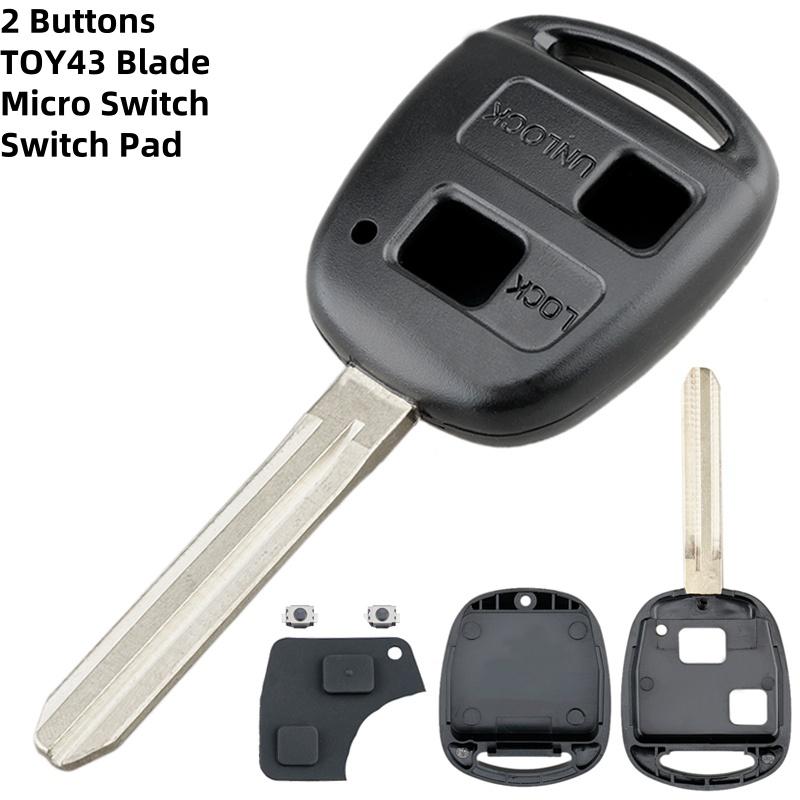 2 Buttons Toy43 Blade Car Remote Key Shell Fit For Toyota With Rubber Button Pad, Serviceable Car Key Housing