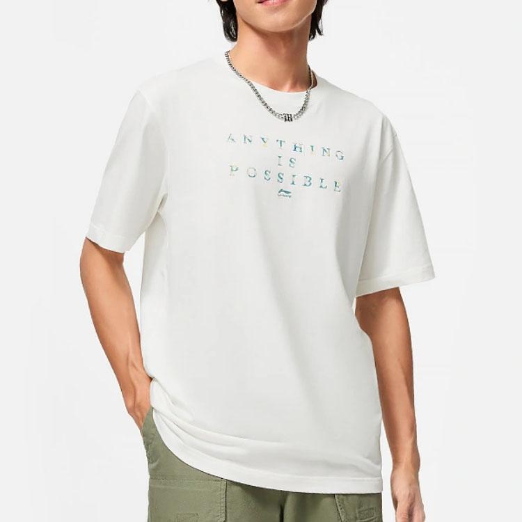 Li-Ning Sports Life Series Letter Print Pullover Short-Sleeve T-Shirt Men Tops Milk-White AHST451-2