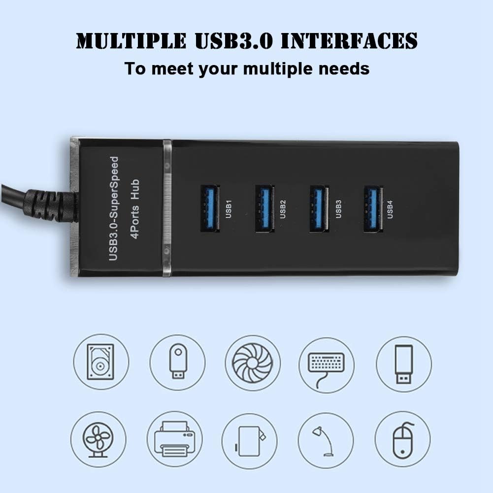 4 Port USB HUB, Charging Hub Adapter USB 3.0 with 3 Foot Extension Cable USB C Charging Port Converter Adapter Charging Dock Station Ultra Thin for