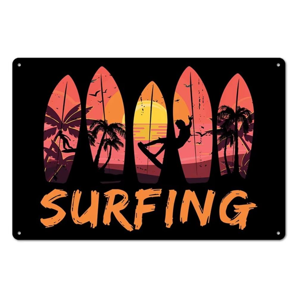 Vintage Tin Art of Summer Surfboards: Ideal for American Bar Backdrops and Home Decor Wall Murals