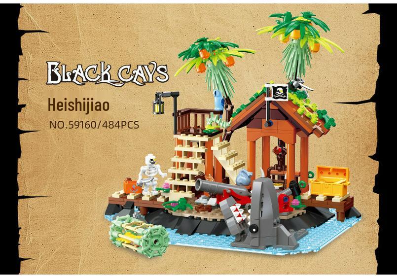 Pirate Series Medieval Black Rock Reef Skull Island Building Blocks Set
