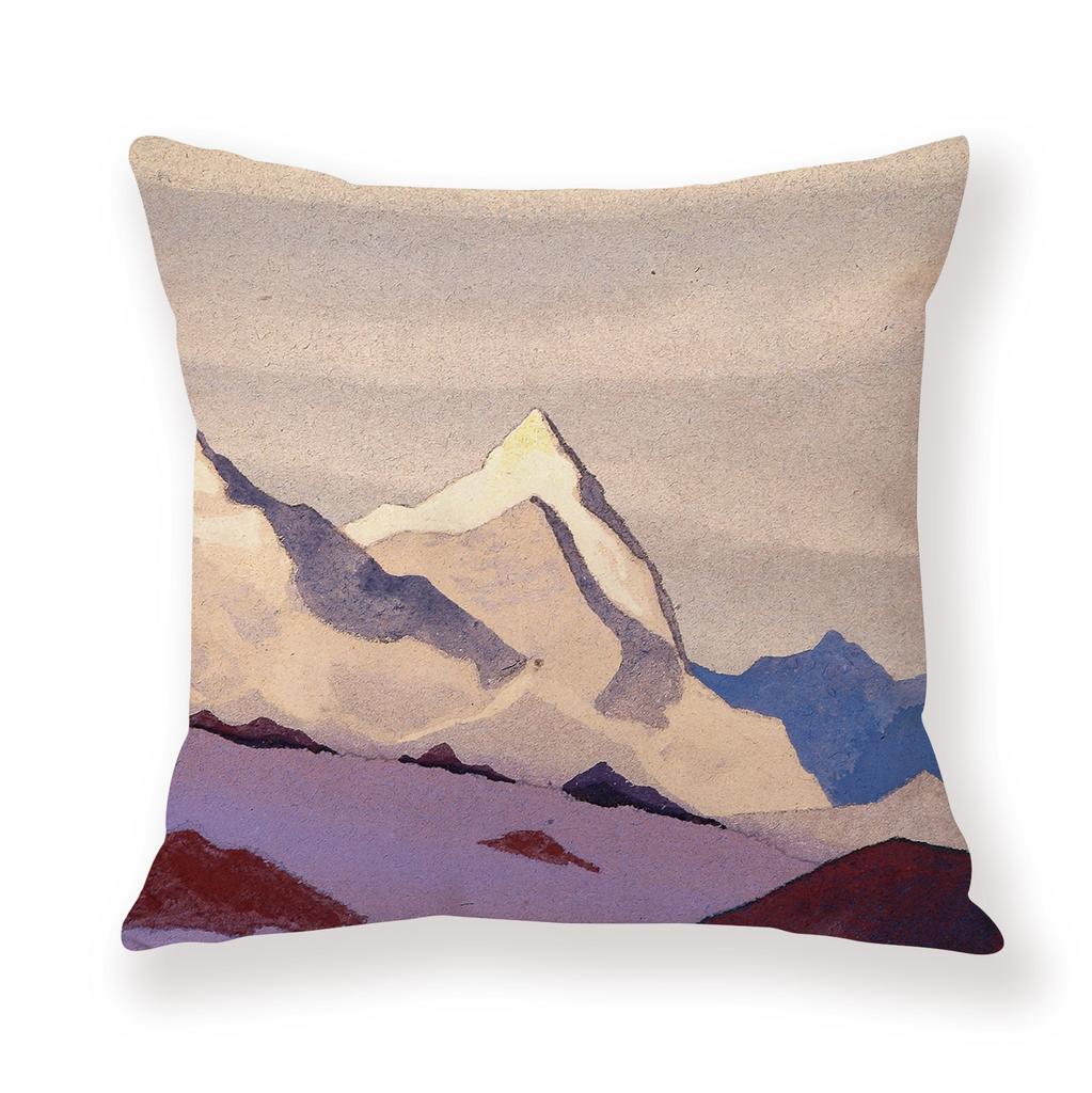 Painted Snow Mountain Sunset Colorful Sky Retro Pillow Case Sofa Model Room Decoration Pillow