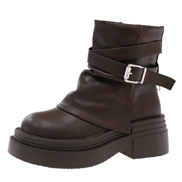 Martin boots women's 2025 new brown summer single boots platform short boots Maillard heightening pile pants tube boots