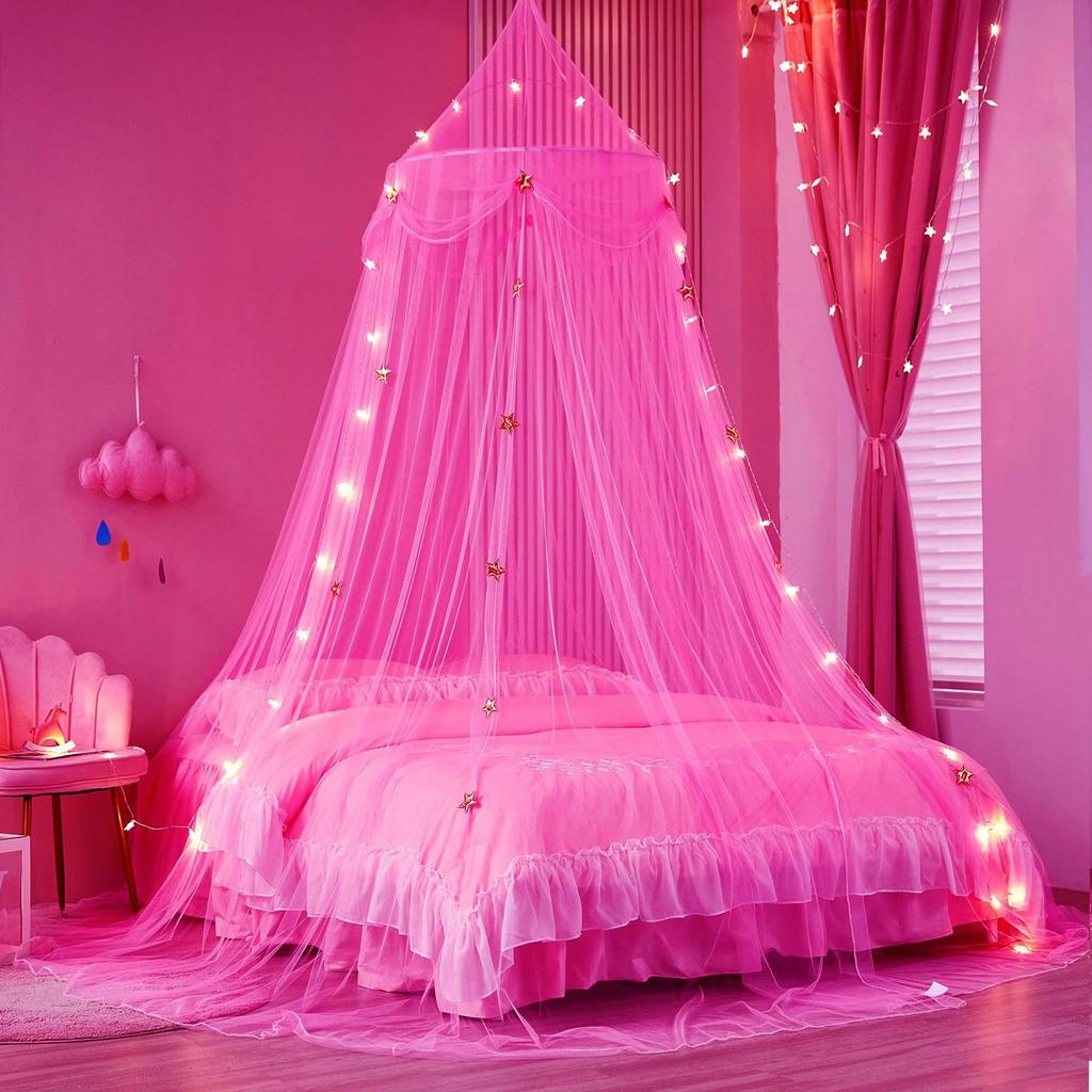 Mosquito Net Bed Canopy For Girls Room With Led Light Curtains DIY Princess Decor With Butterflies Design
