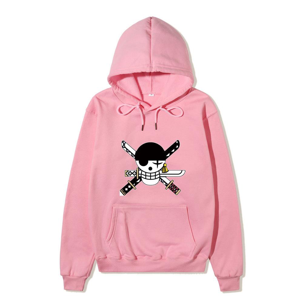 Anime One Piece Roronoa Zoro Hoodie, Pirate Logo Front Print Pullover Sweatshirt Long Sleeve Streetwear for Men Women