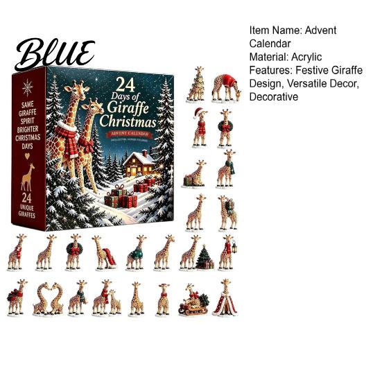 Christmas Craft Ornament Hat Tree 24Pcs Acrylic Advent Calendar Set Giraffe with Santa Hanging Decorations
