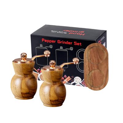 Manual Pepper Grinder with Ceramic Burr, Acacia Wood Hand Crank Pepper Mill for Kitchen Cooking