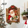 Santa Claus Wall Decals 3D Christmas Sticker, Vintage Through Wooden Window Decal, Party Supplies Removable Peel And Stick Mural Art for Holiday