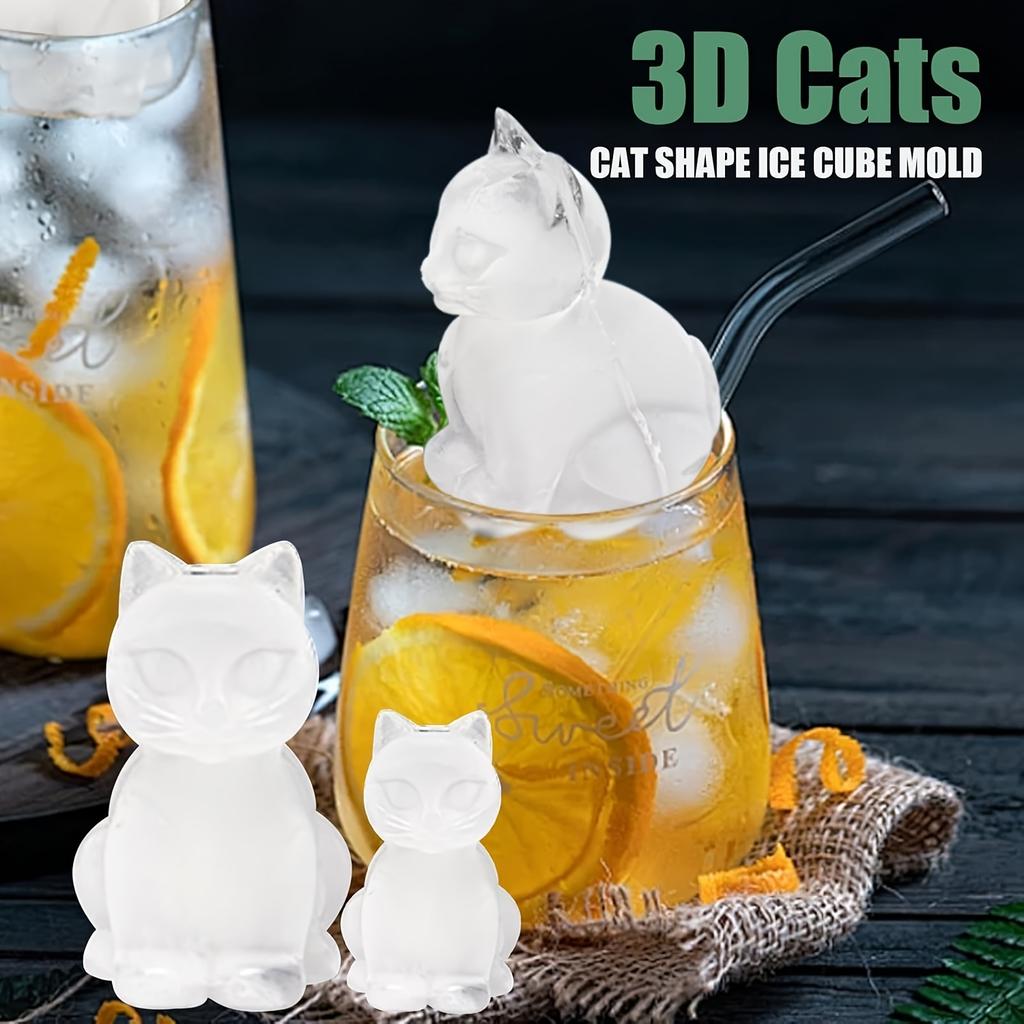 Cat Ice Cube Tray, 3D Silicone Cat-Shaped Ice Mold, 4 Cavity Large Fun Ice Cube Maker for Whiskey Bourbon, Black