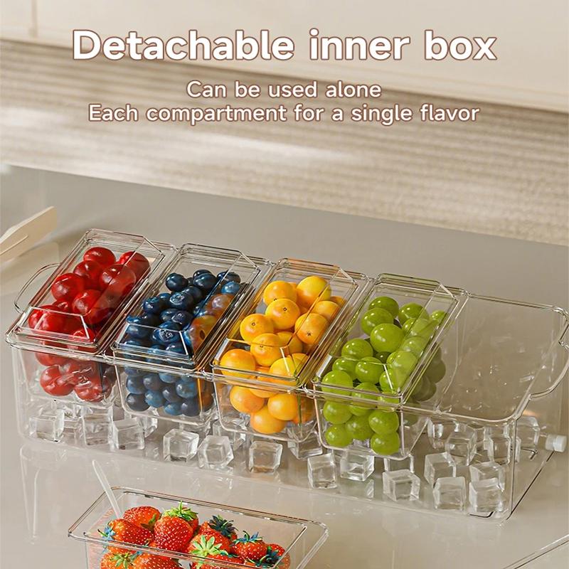 Obstsalatbox 5 Fächer mit Gabel Tragbare Frischhaltebox Picknickfach Gefrierfach Aufbewahrungsbox für Zuhause Kühlschrank