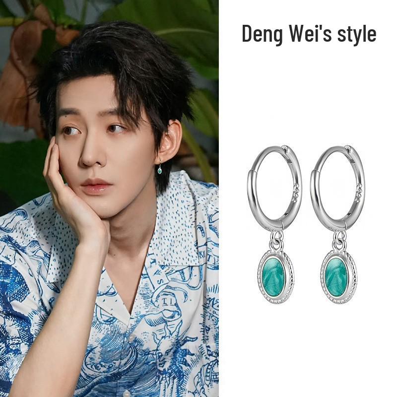 

Асимметричные серьги-кольца Deng Wei из бирюзы с серебряной иглой S925 и бриллиантовыми каффами для ушей