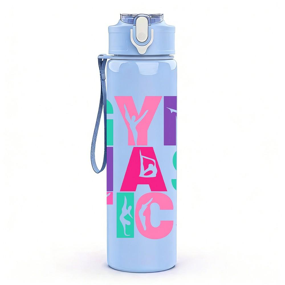 1PC Colorful Gymnastics Letter 750ml Color Plastic Sports Water Bottle Leakproof Flip Straw Lid Suitable for Sports Office Home Use