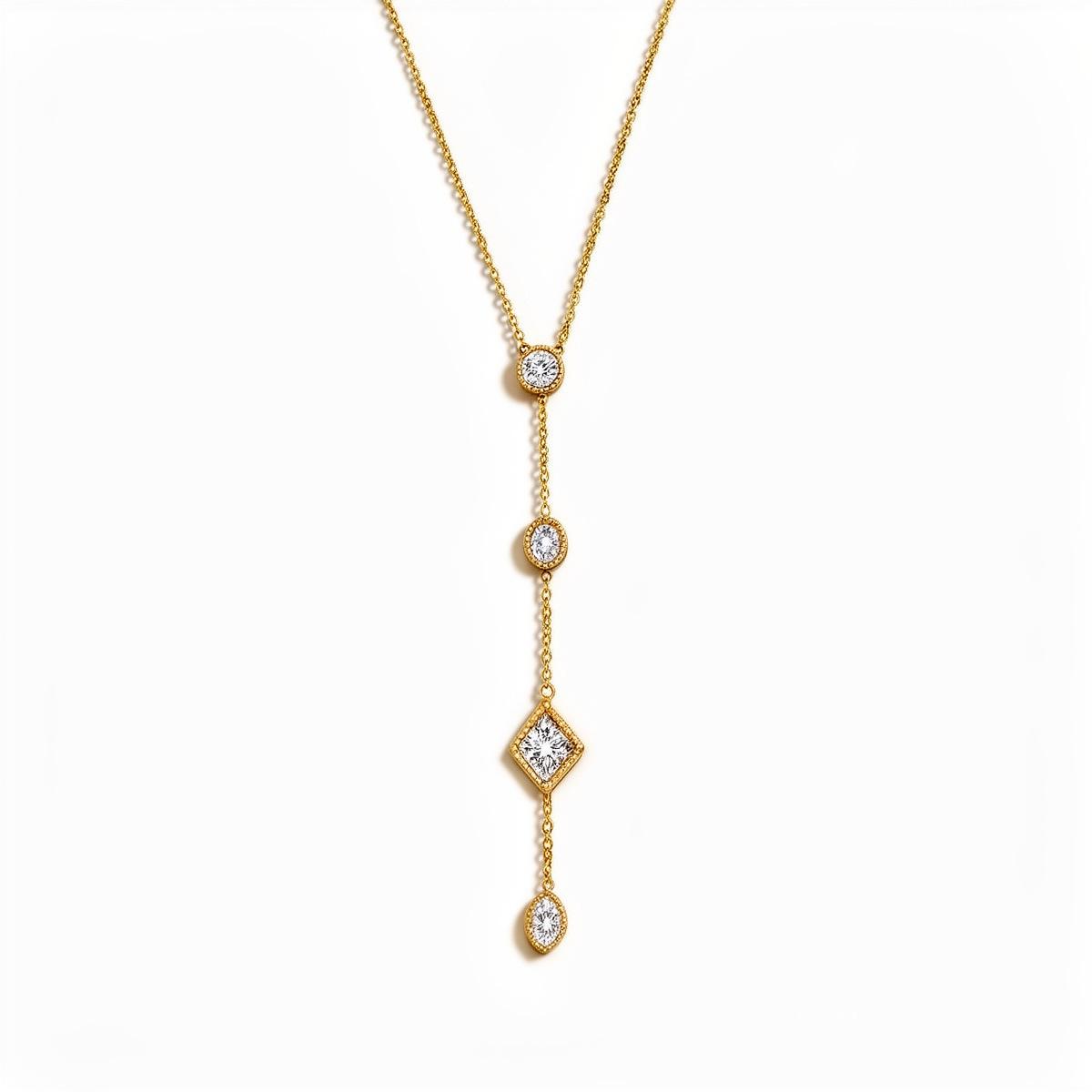 

Simple Y-Shaped Pentagram Moon Oval Love Geometric Pendant With Diamonds Light Luxury Necklace