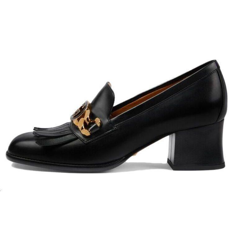 Gucci Interlocking Leather Chunky Heel High Heels 5.5cm Women's Black 750532 C9D00 1000