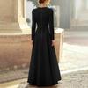 Damen Farb-Langarm-Rundhals-Kleid mit Reißverschluss am Rücken für den Herbst Elegant