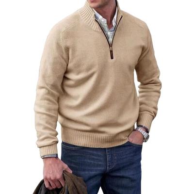 Men Sweater Coat Half Zipper Knit Elastic Long Sleeves Stand Collar Outerwear