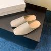 Soft To Fried~ Fashion Soft Leather Li Pattern Soft Leather Square Head One Pedal Flat Shoes Muller Row Slippers Women's Half Drag
