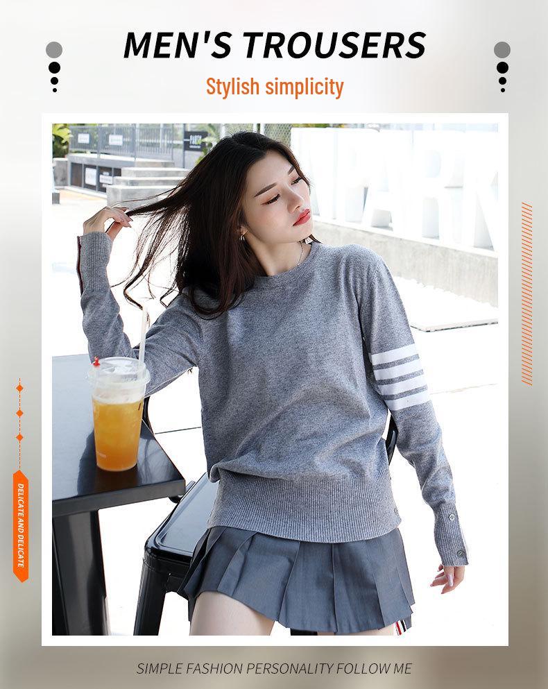 TB BROWIN Wool Four-Bar Round Neck Sweater