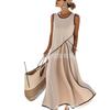 European and American women's clothing fashion solid color splicing striped simple sleeveless loose pocket dress women