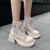 Summer  New Women's Ankle Boots Breathable Mesh Lace-up Chunky Platform Style Belt Buckle Back Zipper Sandals for Ladies