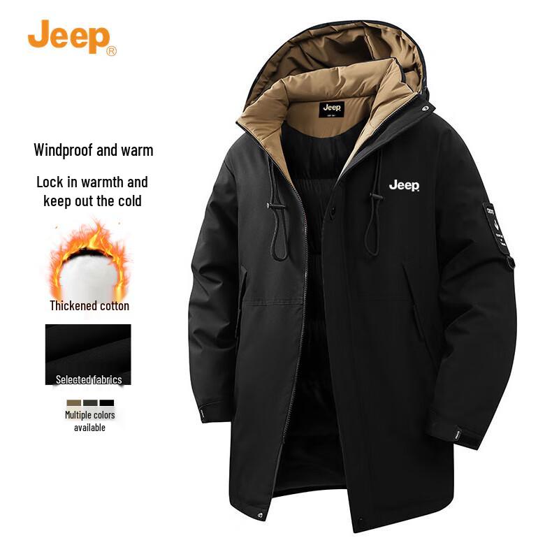 

JEEP Men s 2025 Winter Hooded Windproof Padded Mid-Length Jacket 2XL