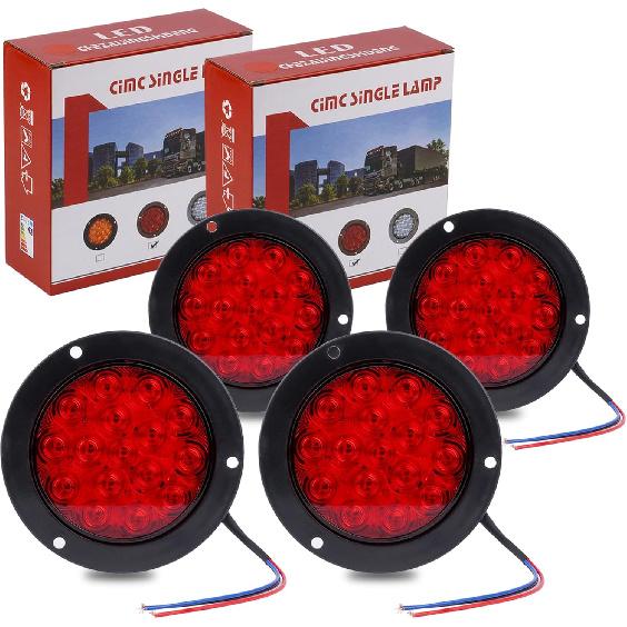 LIGBT 4Pcs 4 Inch Red Led Round Trailer Tail Lights 16 LED 4" Led Trailer Stop Brake Turn Tail Lights Waterproof Led Trailer Light For Truck Boat RV