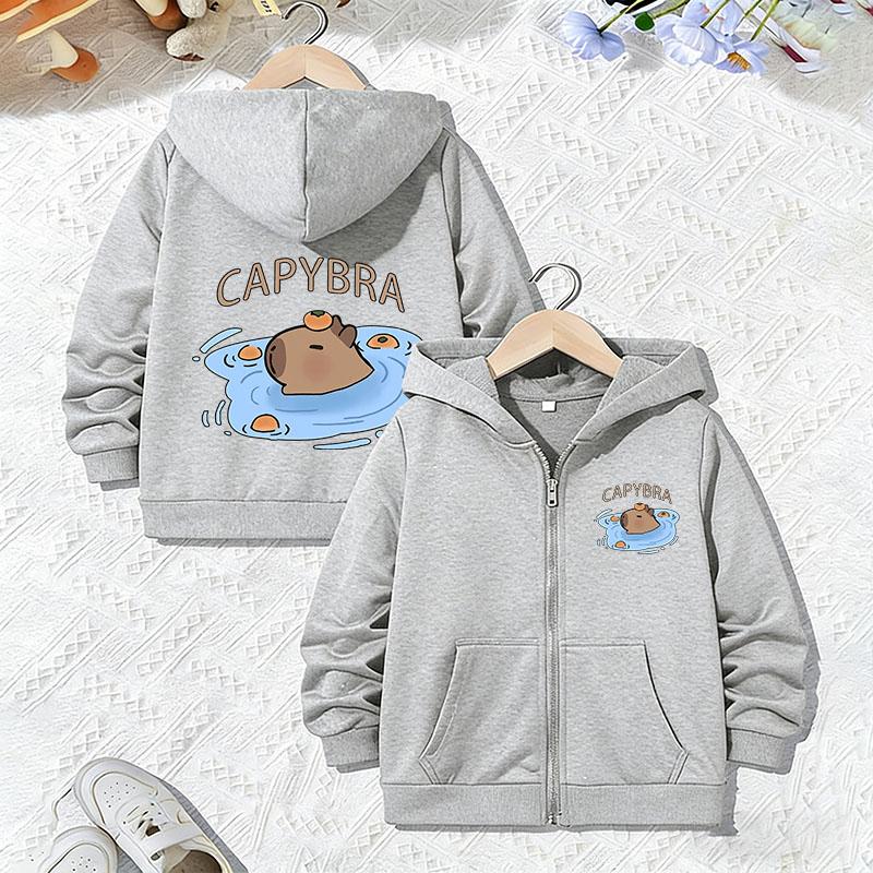 Zip Up Funny Swin Capibara Hoodie Capybara Jacket for Boys Girls Zipper Spring Autumn Trendy Animal Cartoon Sweatshirts