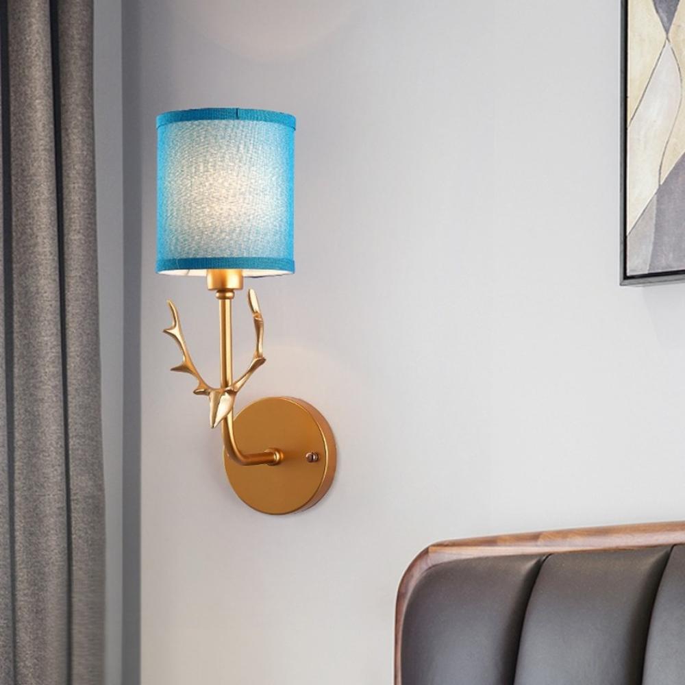 E14 Wall Lamp Cloth Iron Art Electroplating Wall Light for Home Hotel Bedroom Bedside Night Lights Christmas Antler Lamp