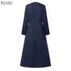 ZANZEA Women Elegant Casual V-neck Long Sleeve Stripe Dress