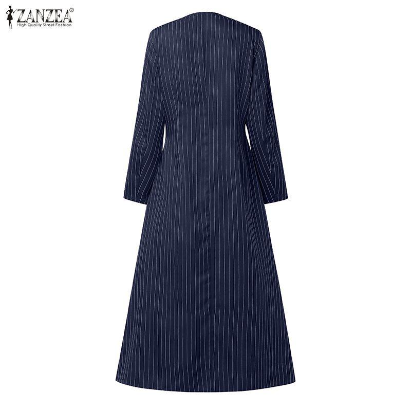 ZANZEA Women Elegant Casual V-neck Long Sleeve Stripe Dress