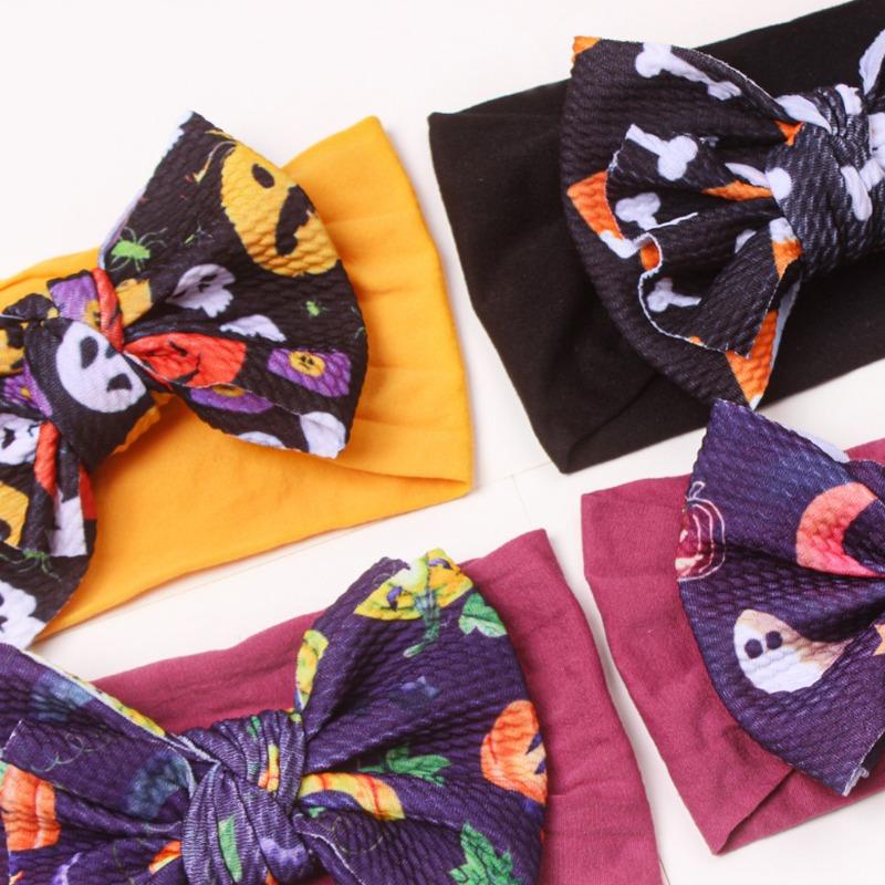 Halloween Day Hair Accessories Children's Pumpkin Headband Skull Head Ribbon Bow Nylon Headband Baby Headband