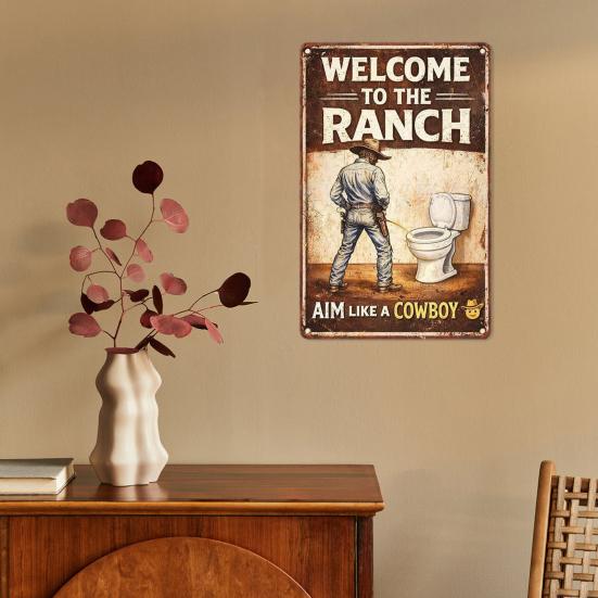 Vintage Funny Western Cowboy Bathroom Metal Sign Aim Like A Cowboy Wall Art Humor Toilet Decoration for Guest Bathroom Restroom