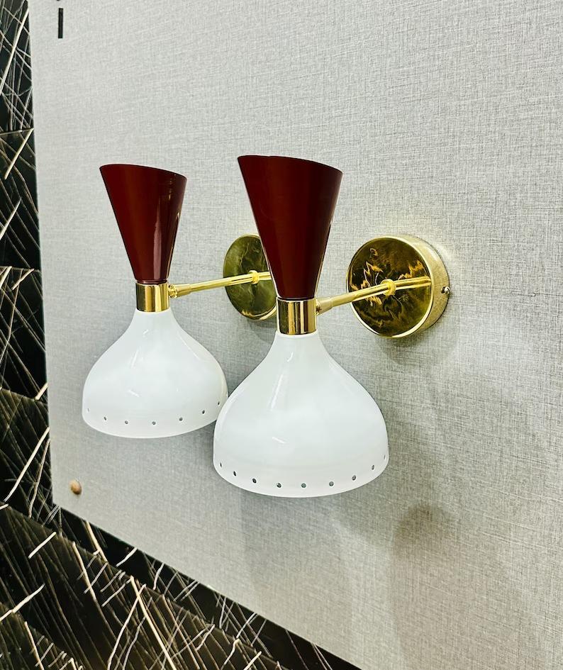 Mid Century Italian Diabolo Wall Sconce: Handmade Brass Vanity Light