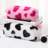 Leopard Heart Plush Pencil & Makeup Bag for Students