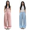 Women's Summer Yamo Wide-Leg White Pants: Casual, Loose-Fit, Milk Puff Texture