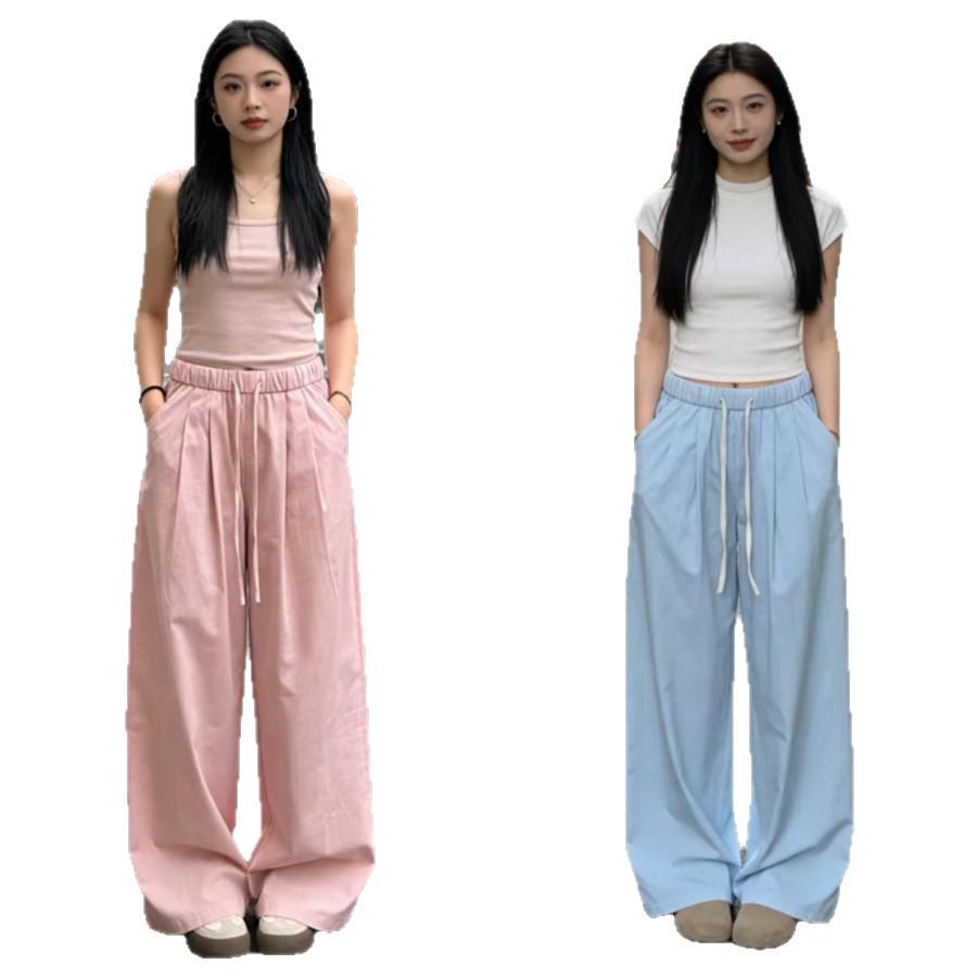 Women's Summer Yamo Wide-Leg White Pants: Casual, Loose-Fit, Milk Puff Texture