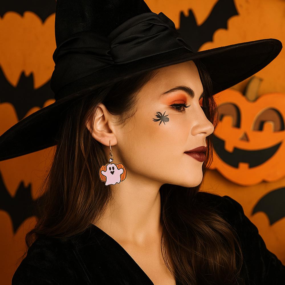 Bat Halloween Earrings Spider Pumpkin Dangle Earrings Creative Cute Ghost Ear Studs  Unisex