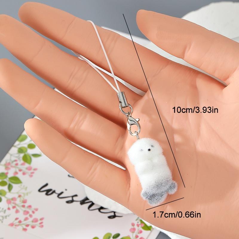 Flocking Penguin Hippopotamus Animal Keychains Phone Lanyard Resin Cute Tiger Beaver Bear Rhinoceros Bag Earphone Case Pendant