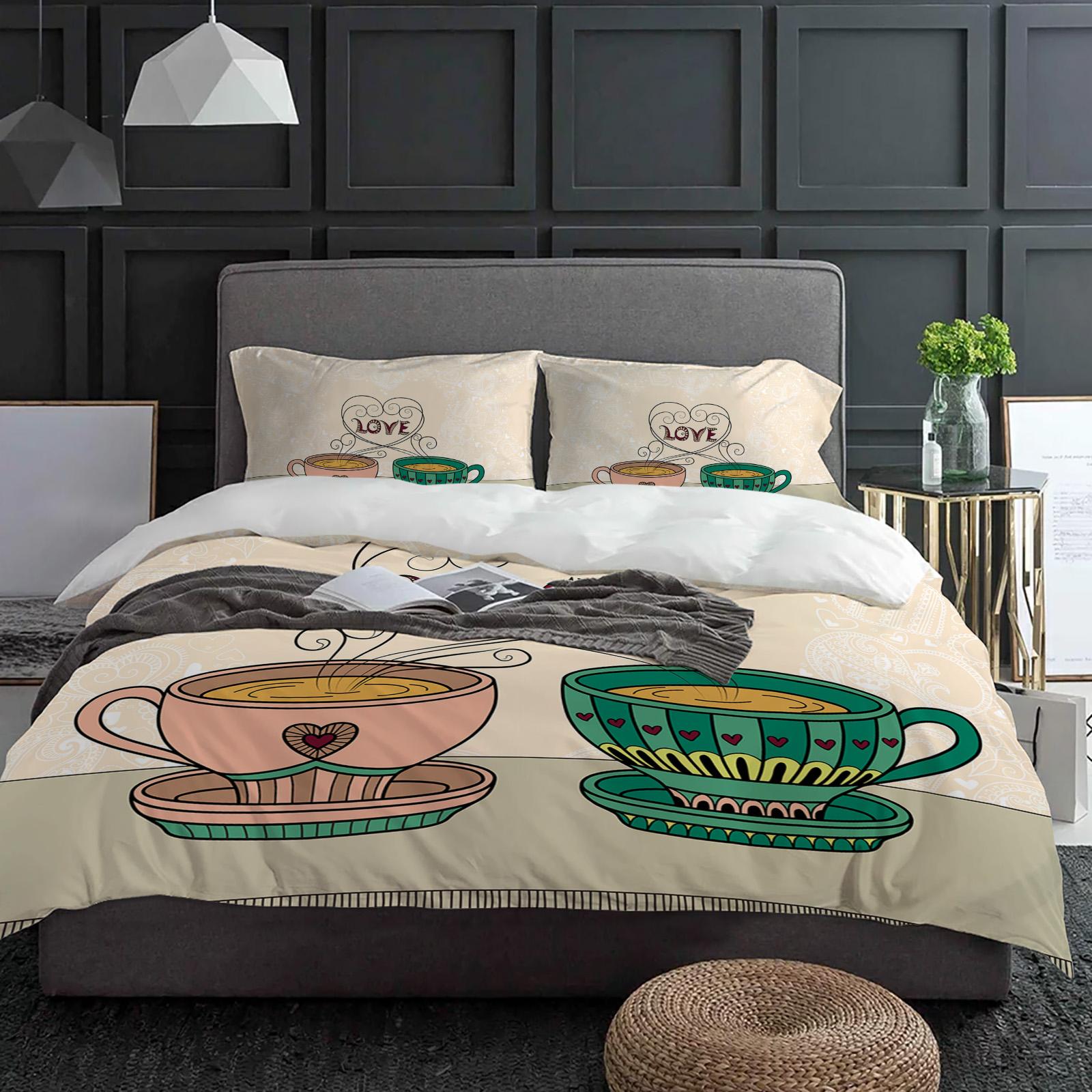 

Pink Green Teacup Love Bedding Set 3pcs Boys Girls Duvet Cover Pillowcase Kids Adult Quilt Cover Double Bed Set Home Textile (135x200cm)