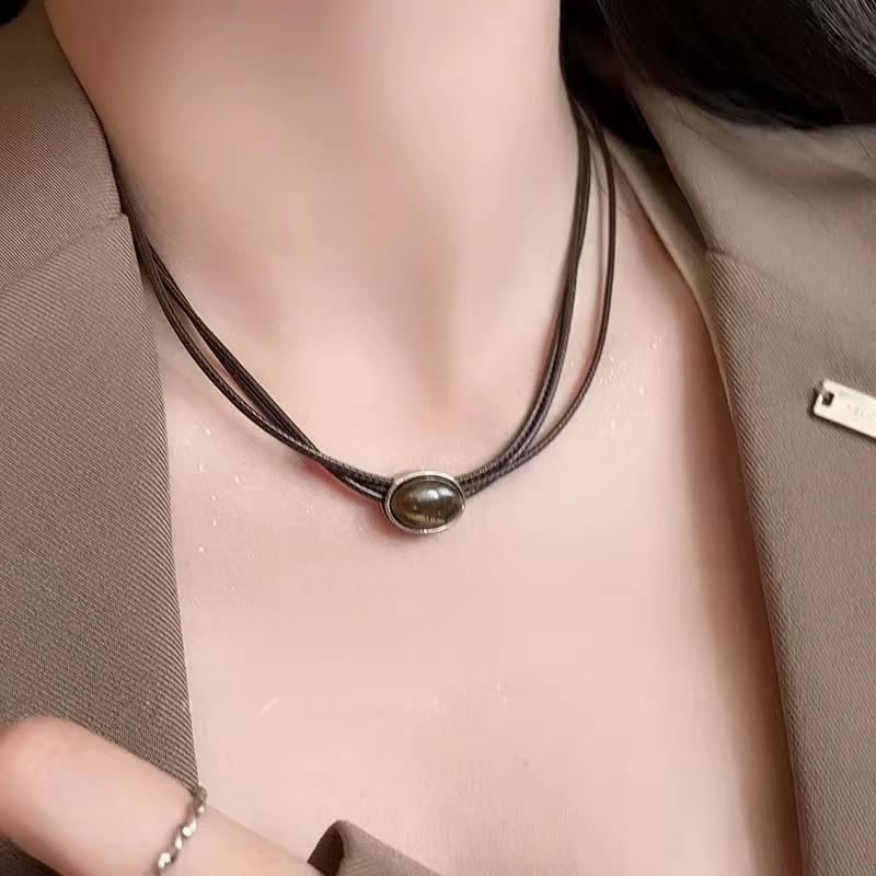 Natur Tigerauge Stein Anhänger & Halsketten für Damen Hohe Qualität Natürliche Perlen Geflochtene Halsketten Herren Mode Kordelkette Geschenke